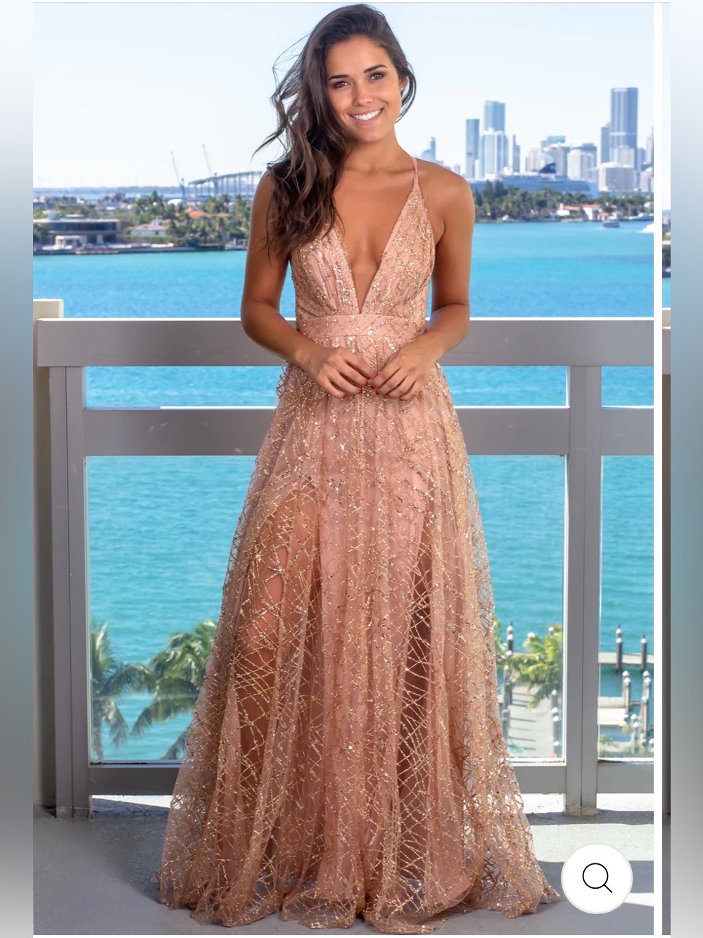 Like New- Stunning Sleeveless Plunging Sequin Evening Gown - Blush - Size Medium